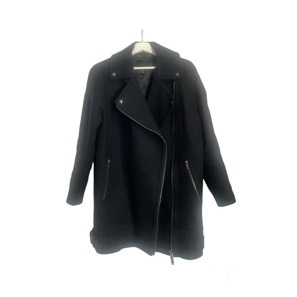 Banana Republic Black Cotton Moto Cocoon Coat Size Small Preppy